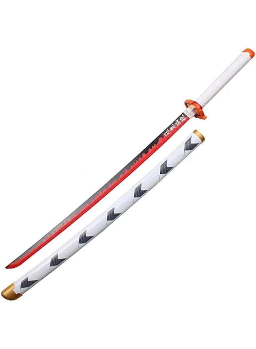 Rengoku Kyojuro Flame Katana – 104cm Anime Wooden Sword Toy with LED Blade | Demon Slayer Samurai Sword for Kids | White–Orange ABS Katana | Cosplay Sword, Anime Weapon Playset, Role-Play Demon Slaying Toy | Long Flame Nichirin Sword