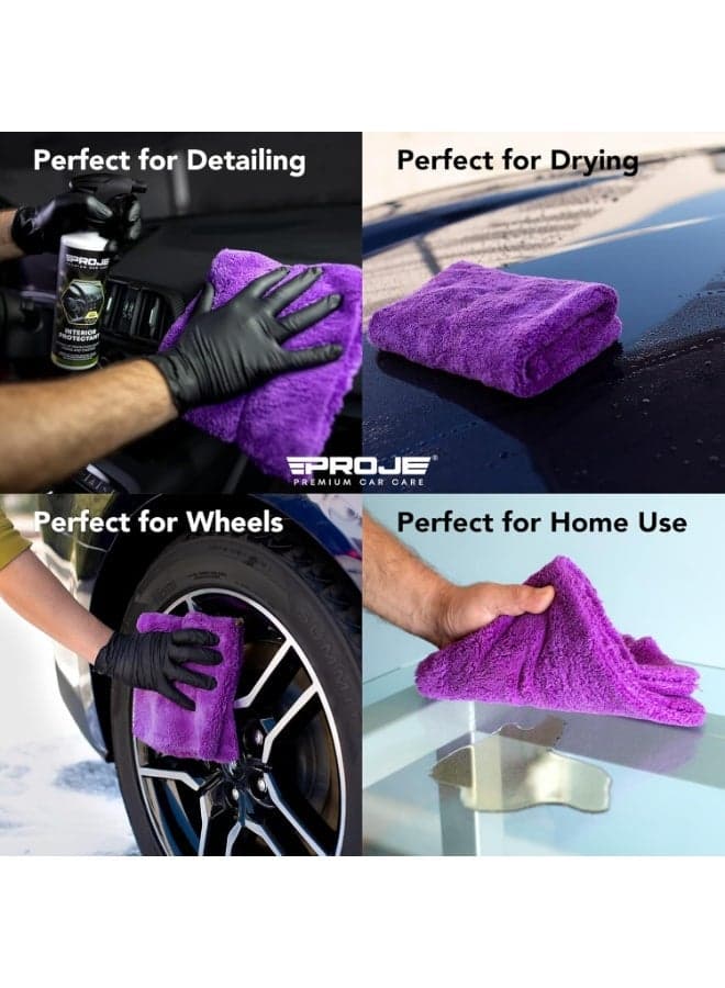 Microfiber Towel for Car - Ultra Absorbent - Car Drying, Polishing, Buffing Cloth & Interior Detailing Towel - 500 GSM 16x16in - Auto Detailing Supplies - Pack of 3 Premium Car Care