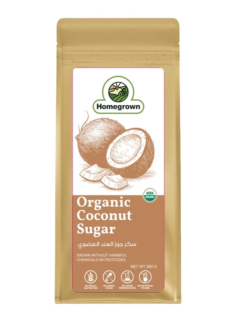 Homegrown 100% Organic Coconut Sugar 500g | Low GI | Unrefined Brown Coconut Sugar | Perfect for Cooking & Desserts