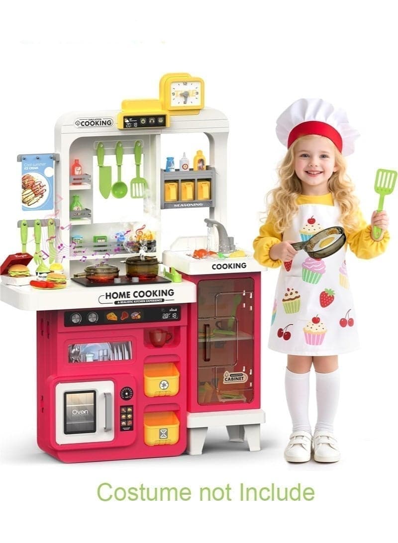 68 PCS Kids Kitchen Playset,Toddler Kitchen Playset for Toddlers 3+ Years, 32.2IN Play Kitchen with Spraying, Light Sound, Cooking Stove, Play Sink, Oven and Toy Kitchen Accessories (Red)
