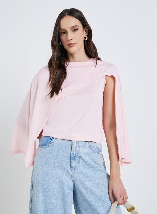 Women Pink Shawl Detail Knit Top