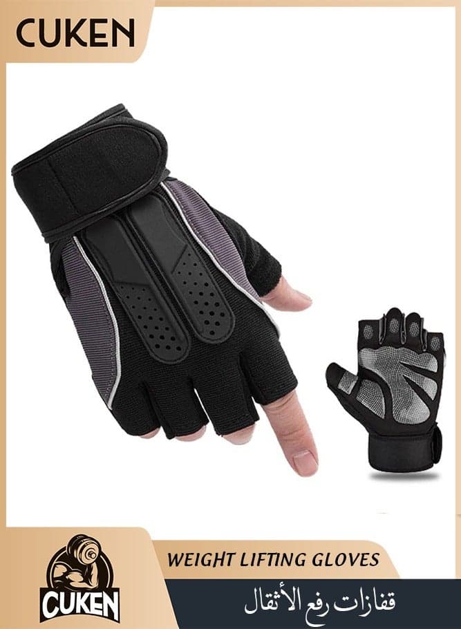 Weight Lifting Gloves, Workout Gloves for Men and Women, Gym Hand Gloves, Cycling Gloves with Non-Slip and Wrist Support Adjustable Velcro Strap, Suitable for Fitness Weightlifting Cycling (Black)