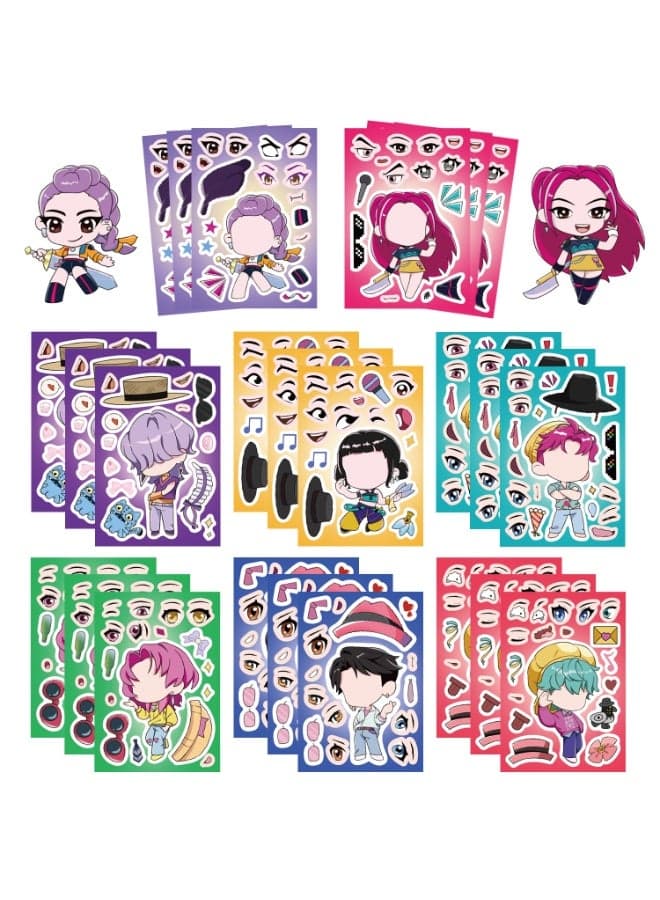 8 Sheets/Set KPop Demon Hunters Stickers Waterproof Make a Face Puzzle Stickers DIY Craft for Kids
