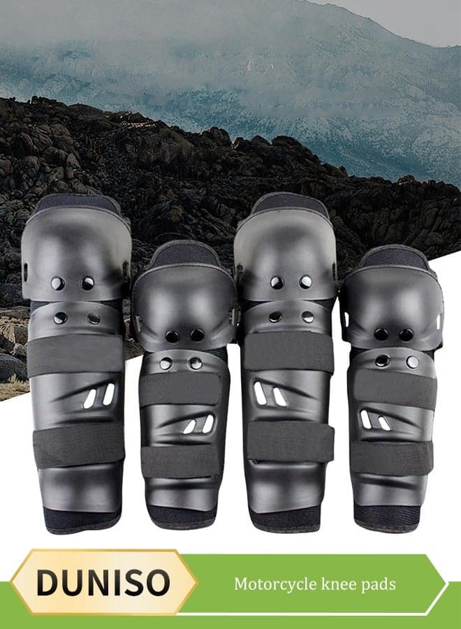 4 Pieces of Adjustable Motorcycle Knee And Elbow Guard Set, motorcycle protective equipment, anti collision, anti fall and wear resistant, suitable for motorcycle off road bicycles, black