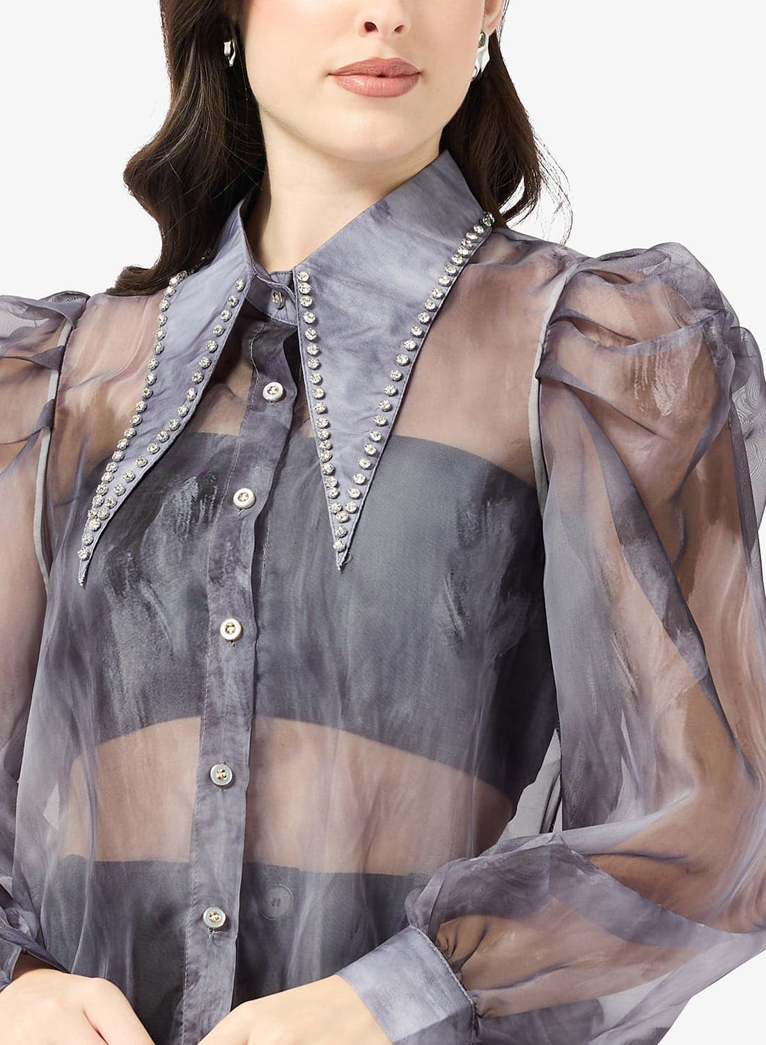 Ombre Print Shirt With Embellished Collar