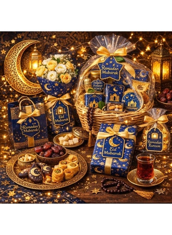 Eid Gift Wrap with Islamic Pattern Eid Celebration wrapping paper Set of 12 Sheets (Golden) 50*70CM