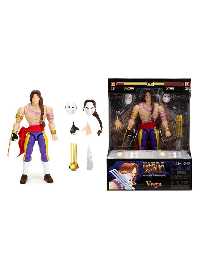 Jada Toys Street Fighter II Vega Figure, 15 cm, Articulated Combat Figure with Mask and Claws, Interchangeable Accessories, Collectable, Ages 13+ (253252039)