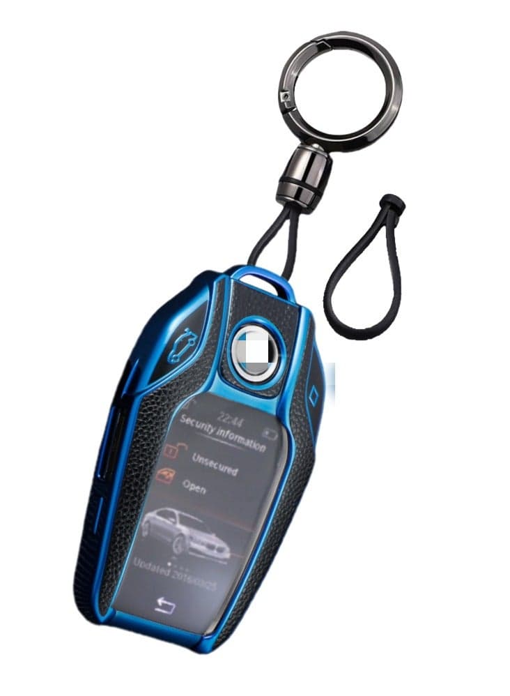 OUYoo For BMW LCD Screen Key Fob Cove,Soft TPU Key Fob Cover Case Compatible with BMW 5 Series 528Li 530Li 540Li G30 G31 6 Series GT G11 G12 7 Series 740 X3 G01 i8(Blue)