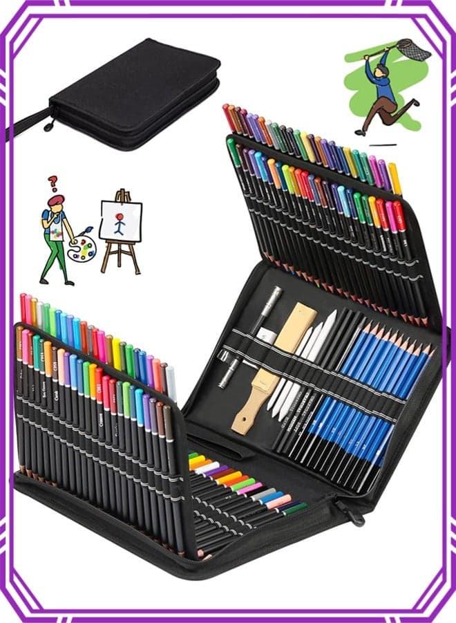 KALOUR 144 Pack Drawing Sketching Coloring Set,Include 120 Professional Soft Core Colored Pencils,Sketch & Charcoal Pencils, Art Drawing Supplies for Artists Adults Beginner