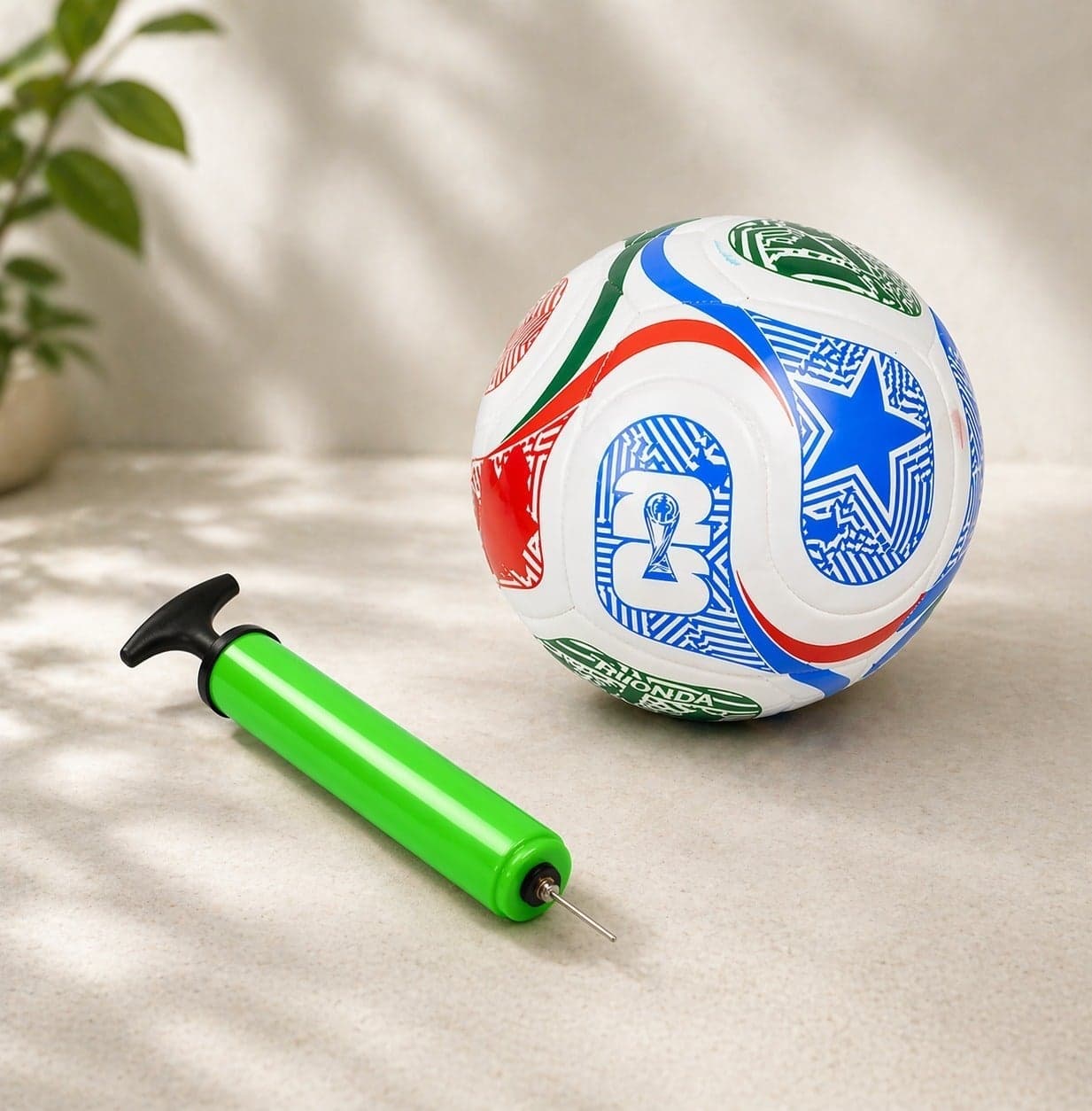 Football with Inflator Combo Pack – Size 5 Soccer Ball, World Cup 2026 Inspired Design, Compact Air Pump, Durable Outdoor Training Ball for Kids & Adults