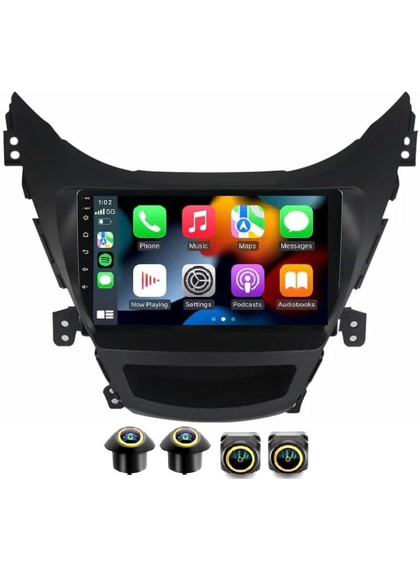 Android Car Stereo for HYUNDAI ELANTRA 2012-2013 4GB RAM 64GB ROM Support Carplay, M-Link Wi-Fi BT, Radio GPS, 9 Inch IPS.QLED, interface, Screen with 360D Camera Included