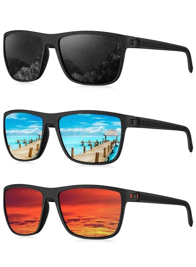 3PCS Men's Polarized Sunglasses, UV Protection Lightweight Sun Glasses for Driving Fishing Golf