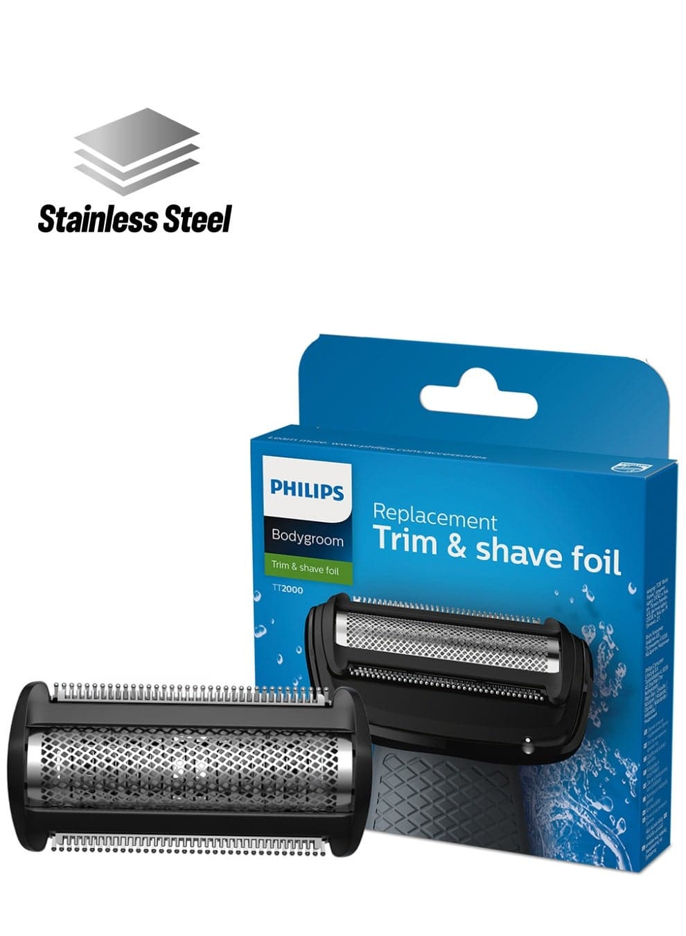 Bodygroom Replacement Foil TT2000/43,Fits Series 3000, 5000 & 7000,Hypoallergenic Foil, Waterproof,Replace Every 12 Months for Best Results Black/Silver