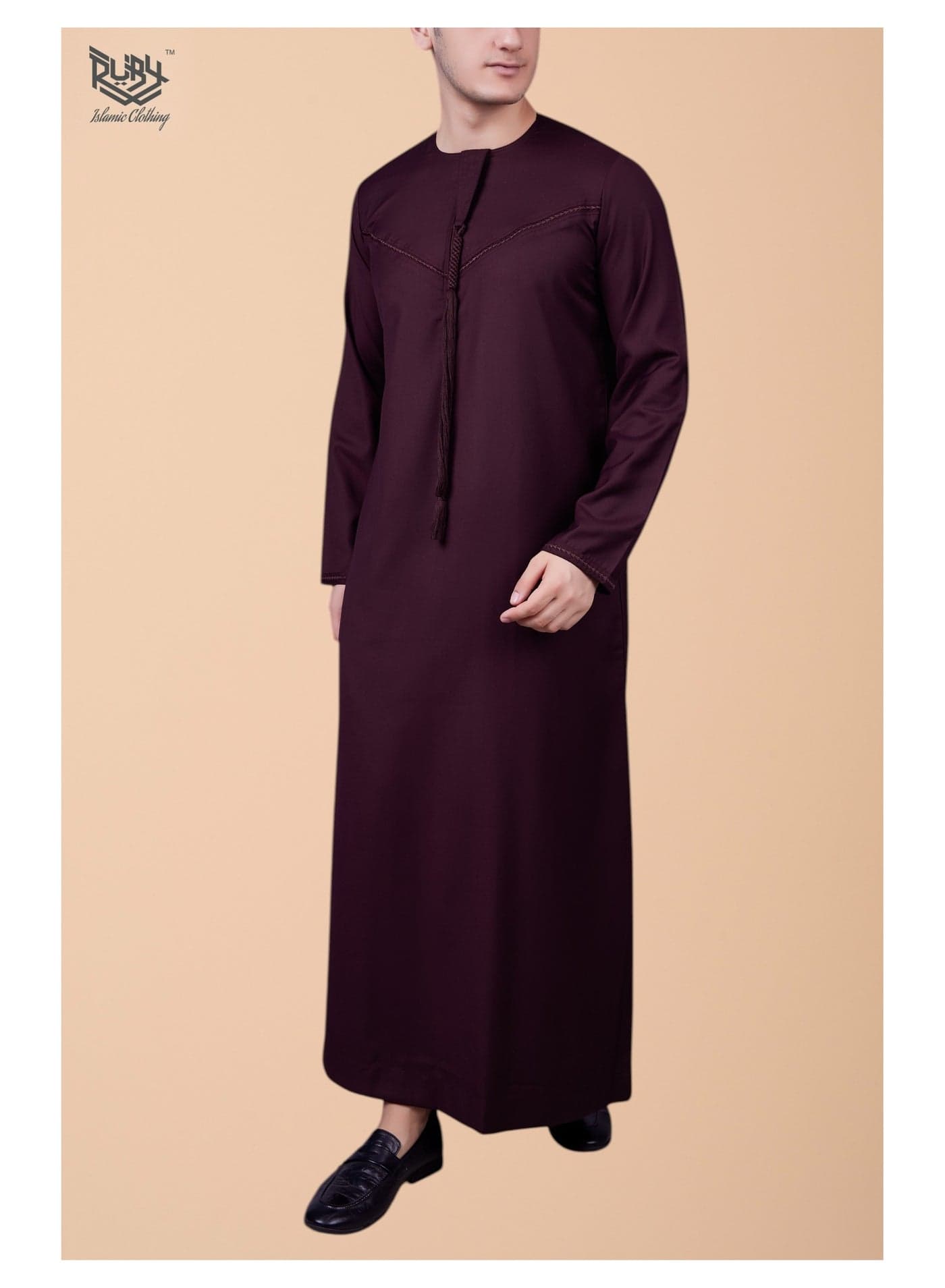 Heritage Maroon Emirati Thobe dishdasha kaftan with Tassel Accent and Zip Closure