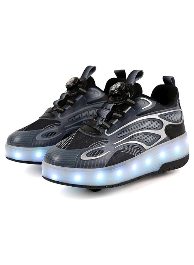 LED Light Up Roller Skates Sneakers, 4 Wheels Rechargeable Sports Shoes for Kids, Suitable for Boys and Girls Beginners, More Balanced Skating, Black