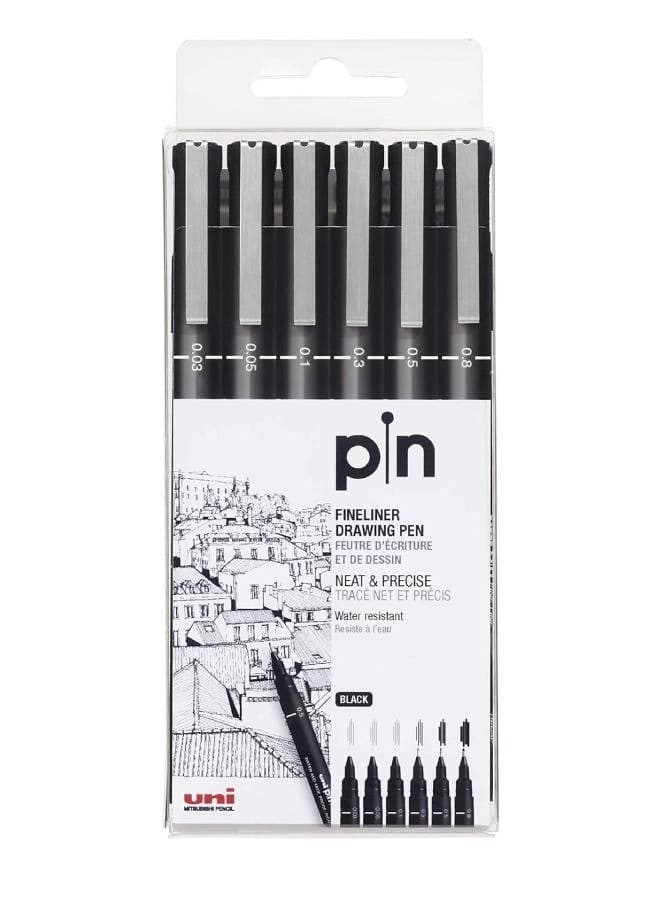 6-Piece Unipin Fineliner Pen Set Black Ink