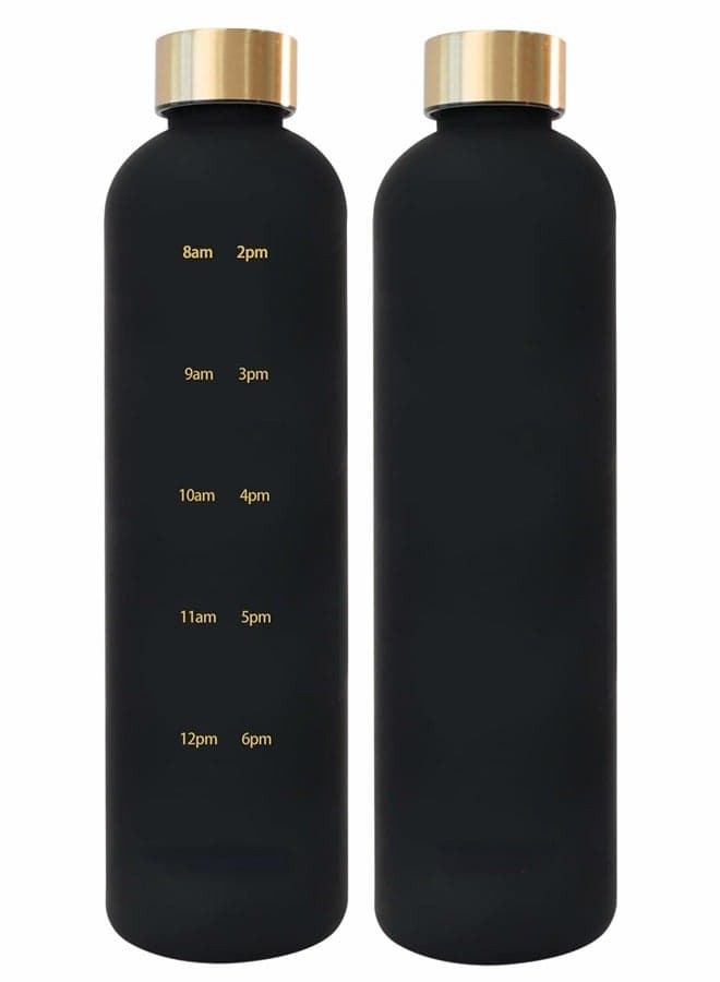 Water Bottle 1L with Time Marker to Drink, Reusable Plastic Bottle with BPA Free for Gym and Sports