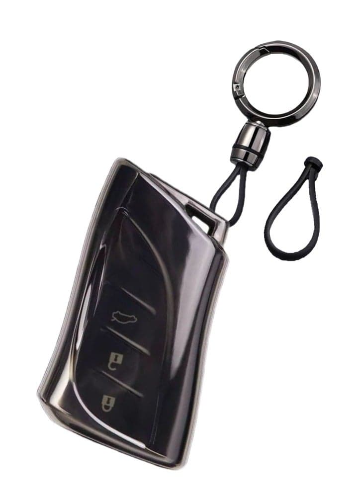 OUYoo Compatible with lexus Key fob Cover with Keychain,TPU Protective Key case,Compatible with 2018-2025 ES250 ES350 UX200 NX300h RX350 RX450h GX460 TX550 LX600 LS500 LC500h ect new Remote Smart Key,With keychain. (black)