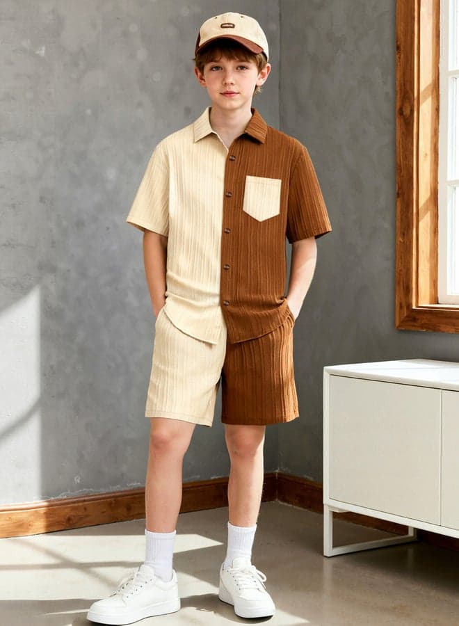 Boys Color Block Shirt And Shorts Set