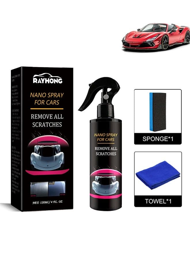Car Spray, Nano Car Scratch Repair Spray, Ceramic Top Coat Sprays for Cars, Nano Wipe Crystal Coating, Fast Repair Scratches, High-Gloss Finish, Waterless Cleaner (1PC)