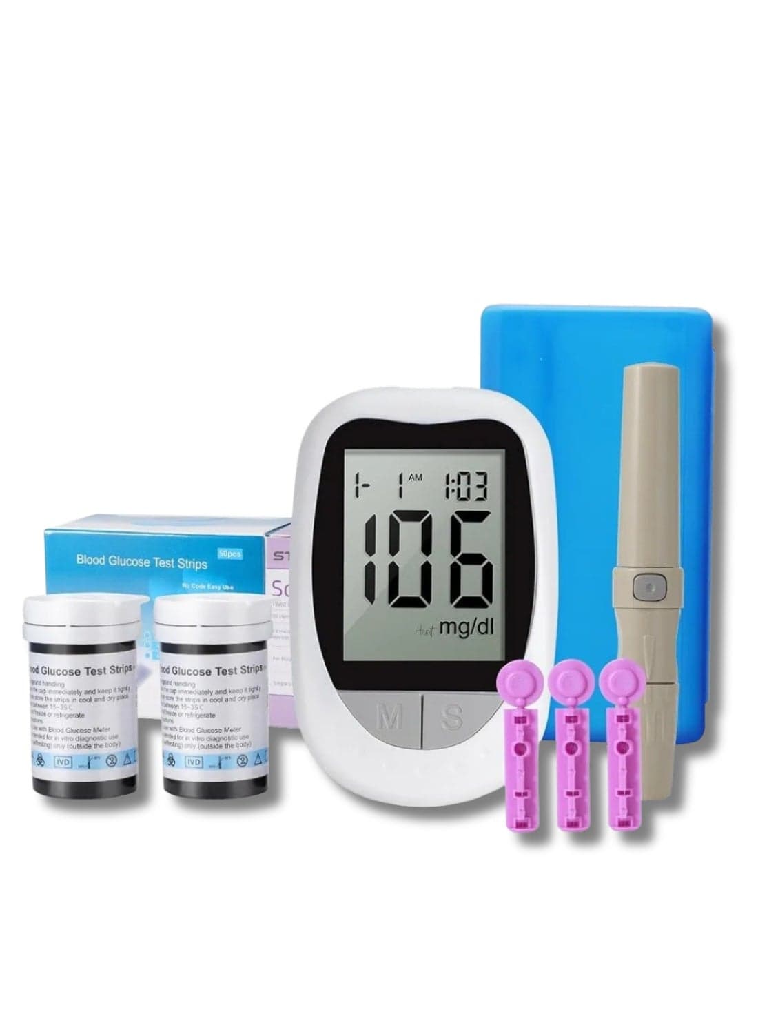 Blood Glucose Monitor Kit High Accuracy Blood Sugar Test Kit with 50 Glucometer Strips 50 Lancets 1 Lancing Device Diabetes Testing Kit No Coding Required Travel Size