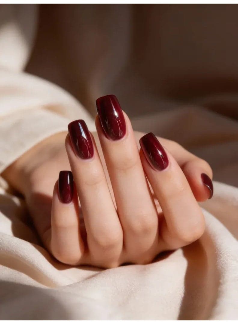 Metallic Burgundy Mirror Press On Nails | Chrome Shine Fake Nails | Reusable & Scratch Resistant | Eco ABS Nail Tips | Perfect for Work, Party & Wedding | Natural Fit Without Damage