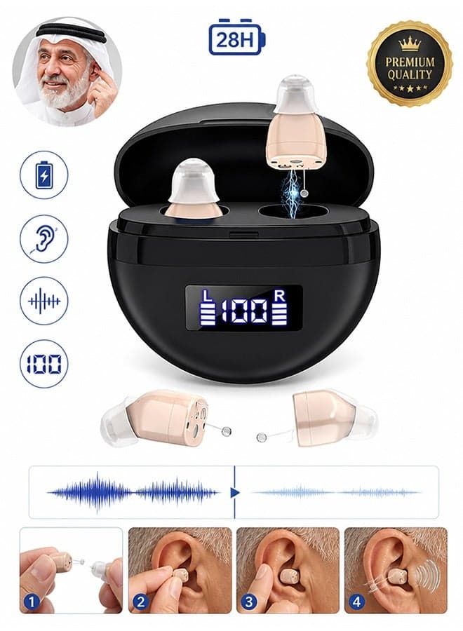 Hearing Aids, Invisible Magnetic Assistive Listening Devices, Contact Charging Box with LED Power Display (Black)
