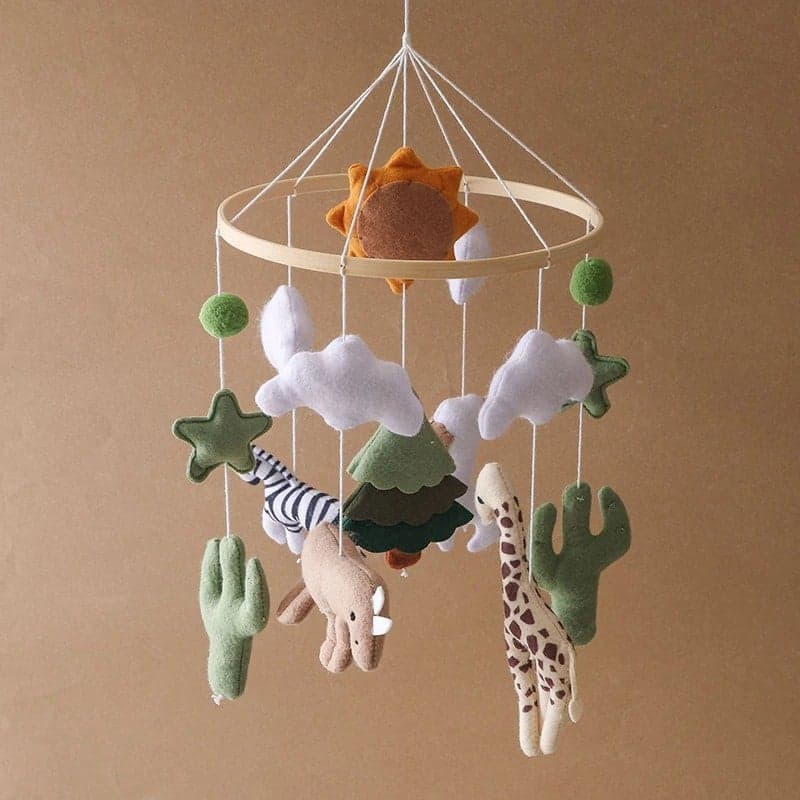 Soft Plush Colorful Rotating Wooden Felt Crib Mobile for Babies – Stuffed Animal Toys with Cute Animals and Plants, Hanging Nursery Decor