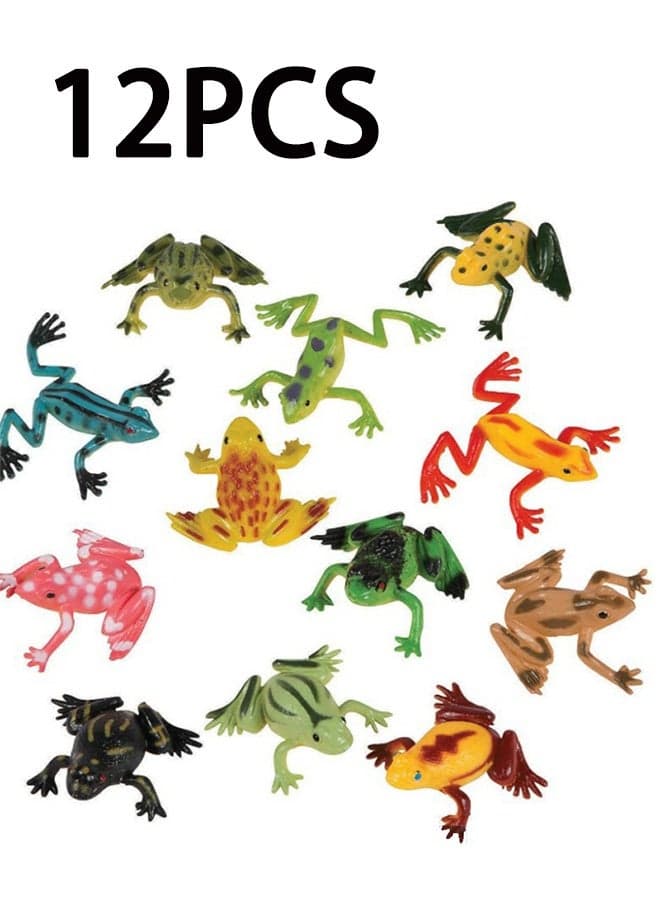 12 Pcs Plastic Frogs Toy Mini Rubber Frog Set Realistic Animal Figure Toys Stretchy Fun Rainforest Character Table Home Decor for Party Favors