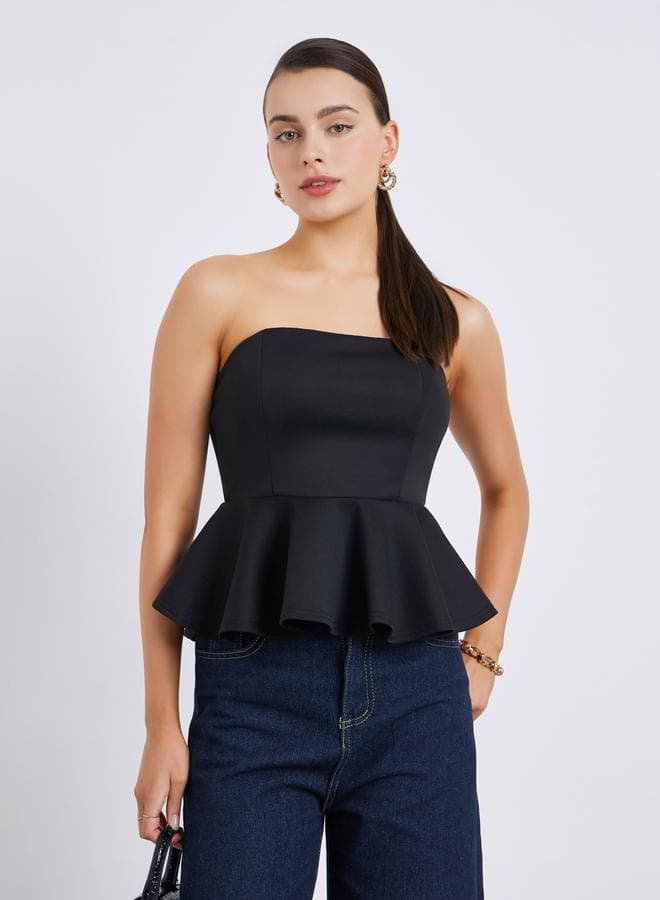 Women Black Strapless Peplum Top