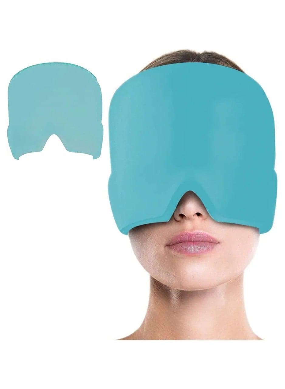 Migraine Relief Cap - Reusable Ice Gel Headache Hat for Tension, Sinus, and Stress Relief | Comfortable 360° Cold Compression Therapy Mask for Puffy Eyes | Baby Blue