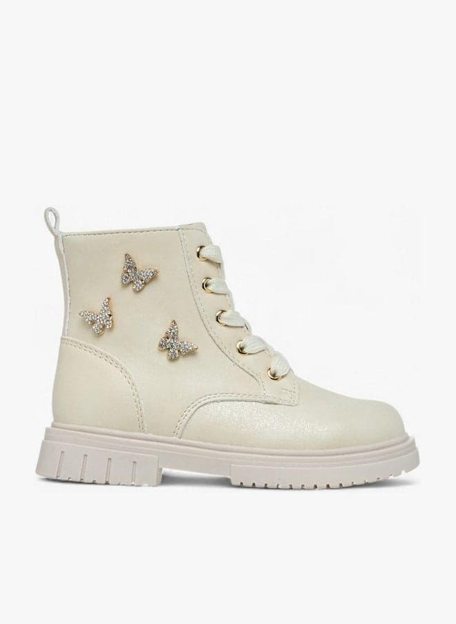 Butterfly Embellished High Cut Boots with Zip Closure