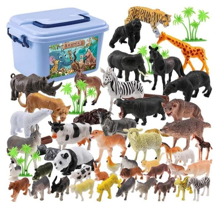 Mumoo Bear Mini Toy Animal Figures Set - 44Pcs Plastic Wild Zoo Animals In The Jungle Small Safari Kids Toy Figures