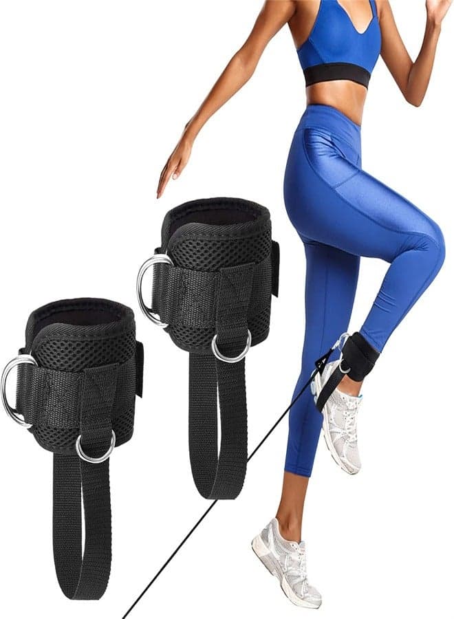1 Pair Ankle Straps, Ankle Cuffs, D-Ring Ankle Cuffs for Cable Machines, Comfortable Workout Ankle Belt, Adjustable Padded Work Out Cuffs for Kickback, Glute Workout, Leg Extension, Black