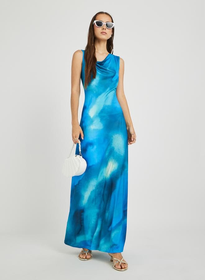 Take Two Printed Sleeveless Cowl Neck Maxi Dress