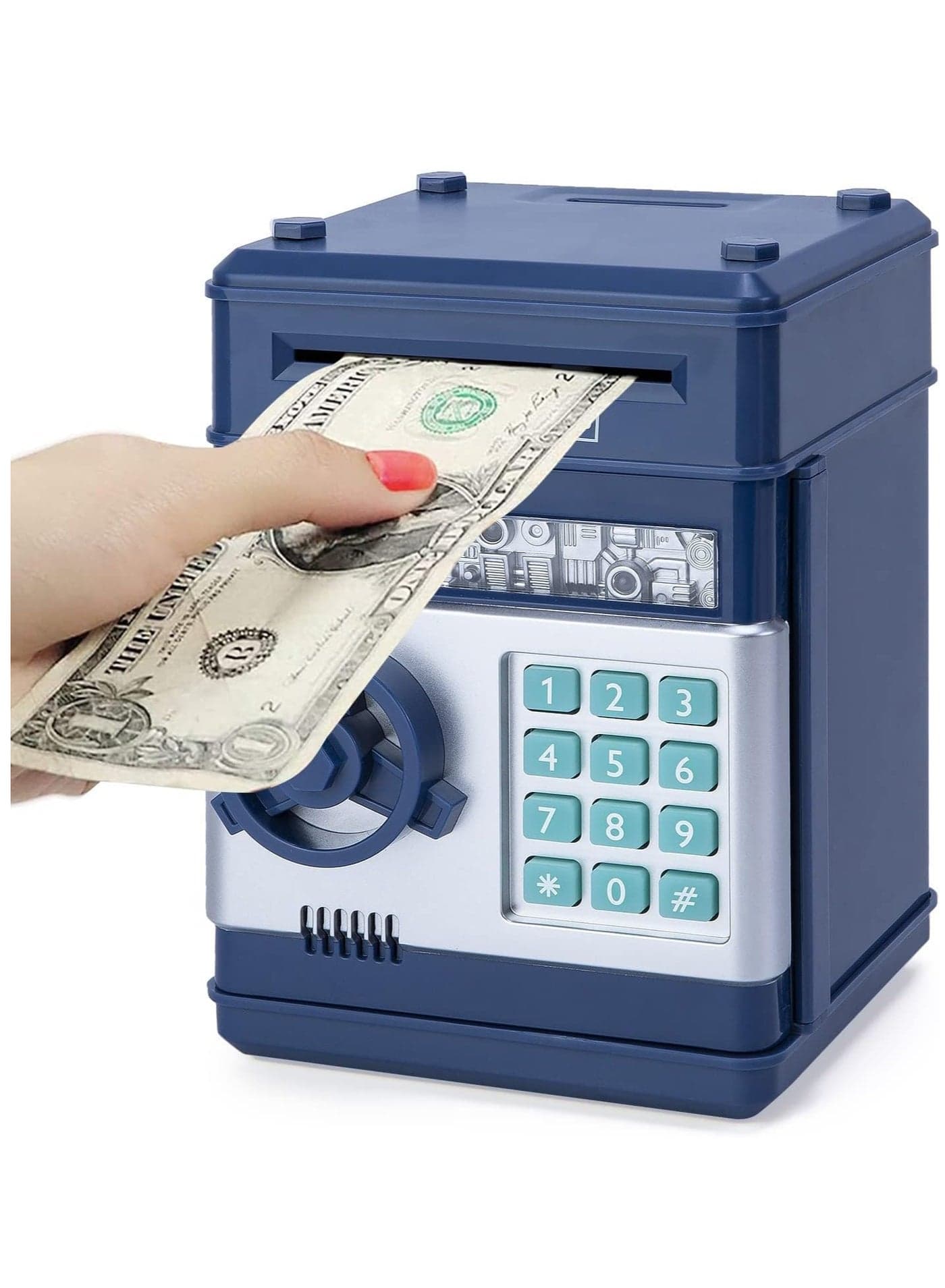 Electronic Piggy Bank Code Lock for Kids Baby Toy, Mini ATM Safe Coin Cash Banks Real Money Saving Box with Password, Auto Money Scroll for Children,Boys Girls Birthday (NAVY)