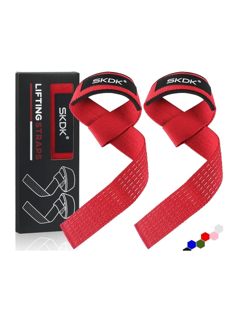 Lifting Straps Deadlift Gym Wrist Straps Weightlifting with Neoprene Cushioned Wrist Padded and Anti-Skid Silicone - for Weightlifting, Bodybuilding - Red