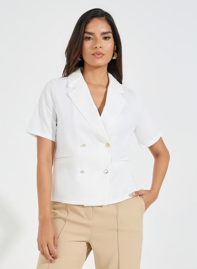 Notch Lapel Neck Blazer Look Top With Button Detail