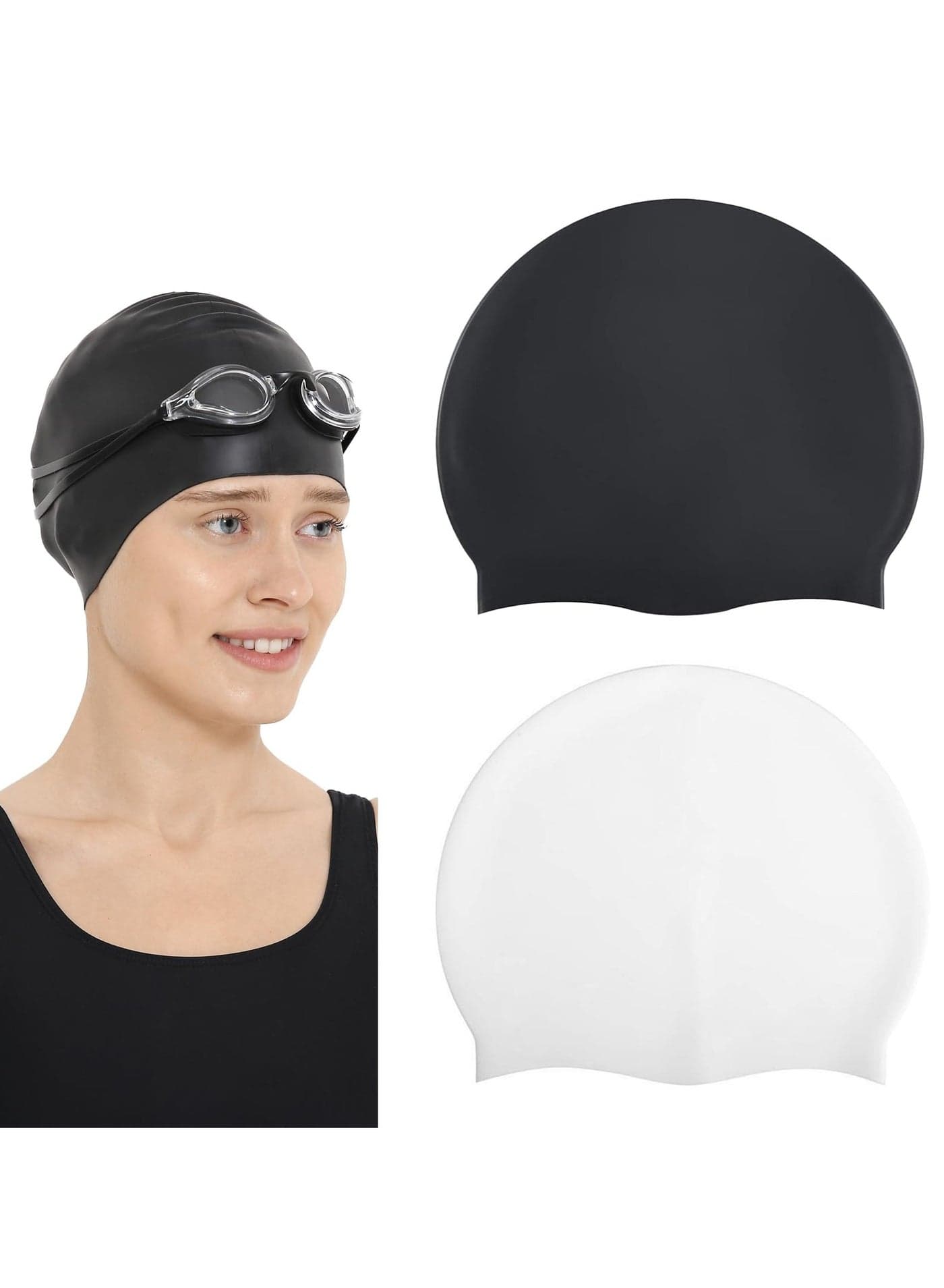 Silicone Swim Cap, 2 Pcs Large Waterproof Silicone Swimming Cap for Men and Women, Pool Bathing Caps for Long and Short Hair, Keep Hair Dry
