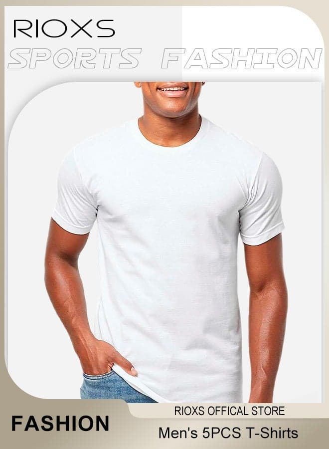 5 Pack T-Shirt For Men, Quick Dry Sports Tee Shirt, Men's Crew Neck T-Shirts Summer Basic Tops, Quick Dry Wicking T Shirts, Athletic Running Gym Workout Short Sleeve Tee Tops Bulk, Sports Casual Undershirt