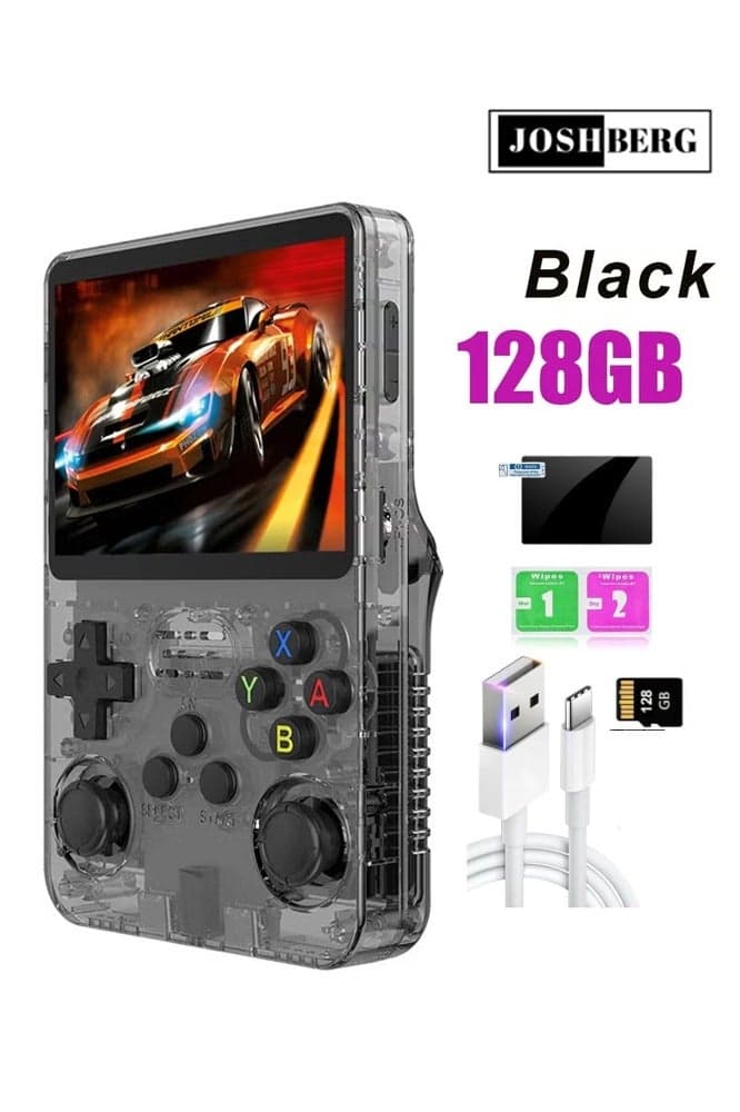 128G R36S Retro Handheld Game Console, 3.5 inch Gaming Console, Mini Retro Video Console, Dual 3D Joysticks, 11 Emulators, 15000+ Games with Dual 3D Joysticks for boys and girls,Transparent black