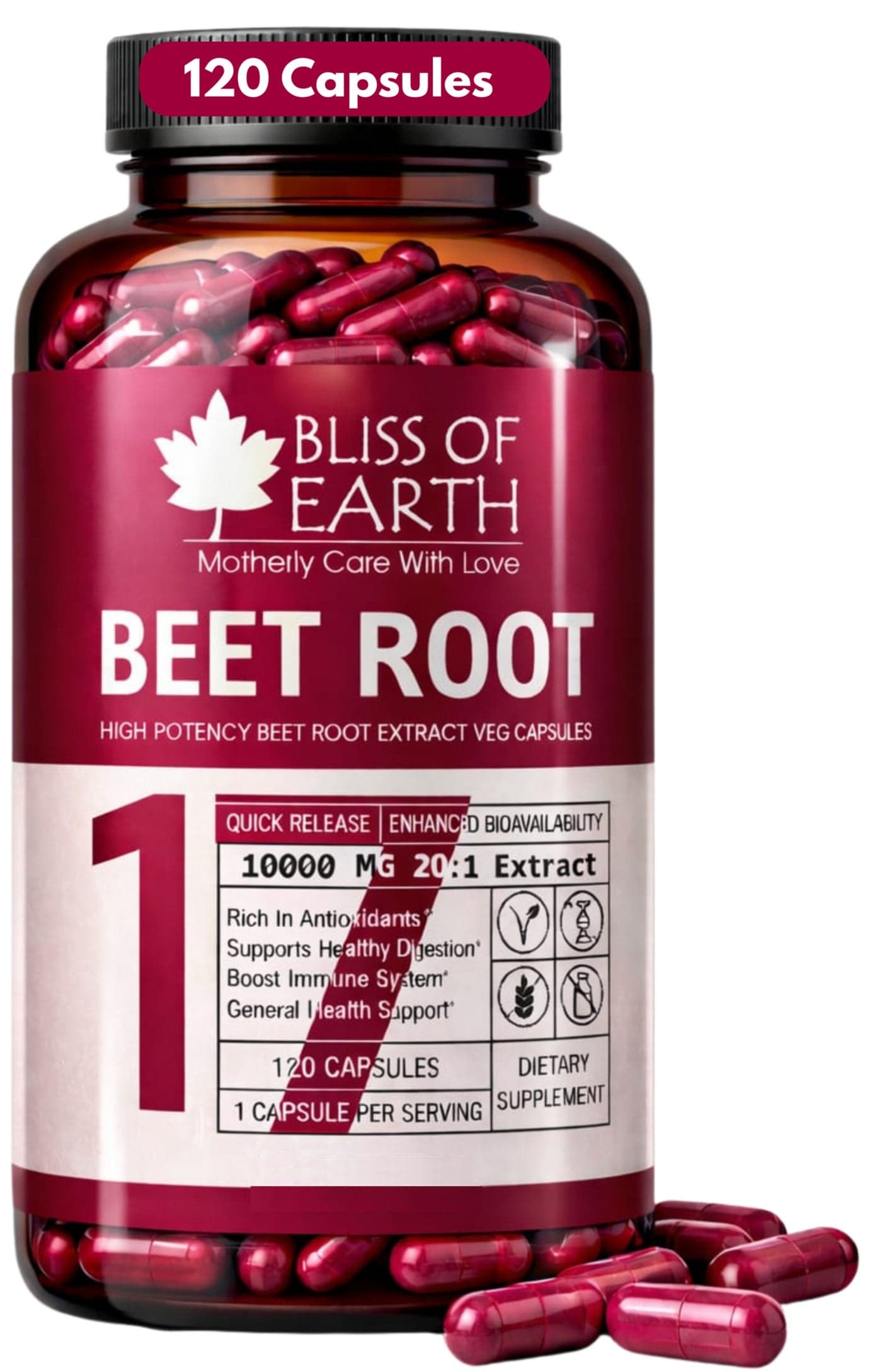 Bliss of Earth Beet Root Capsules 10000mg (20:1) High Potency Beet Root Extract | 120 Capsules | Supports Blood Circulation, Energy & Stamina | Nitric Oxide Booster | Vegan Capsules