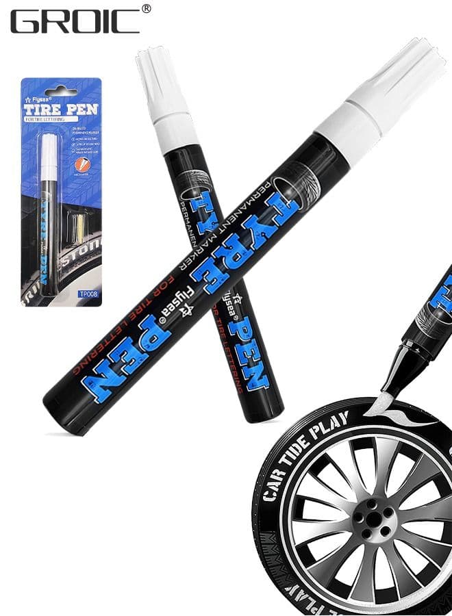 2PCS Premium Tire Marker Pens, White Waterproof Paint Markers For Car Tire Lettering,Paint Pen for Car Tires,Car Tire Graffiti Pen,Automobile Decoration Supplies
