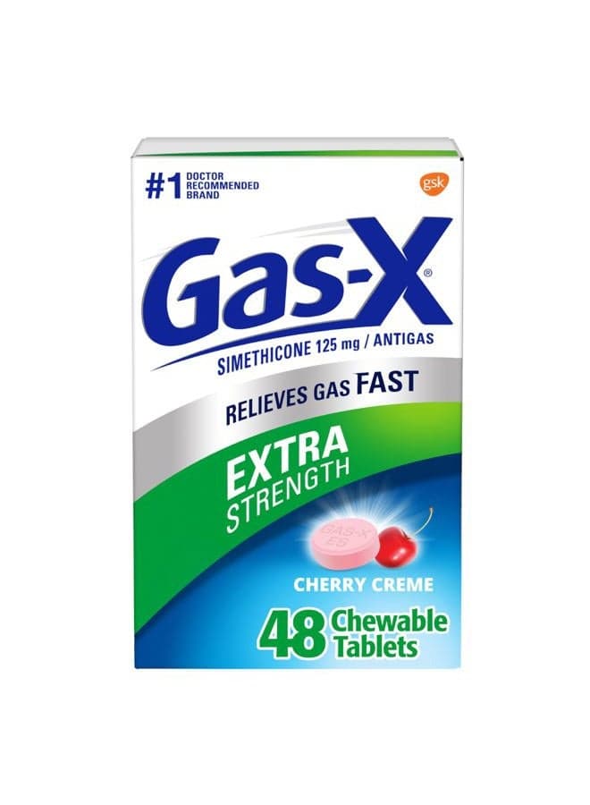 Extra Strength Chewable Gas Relief Tablets with Simethicone 125 mg, Cherry - 48 Count