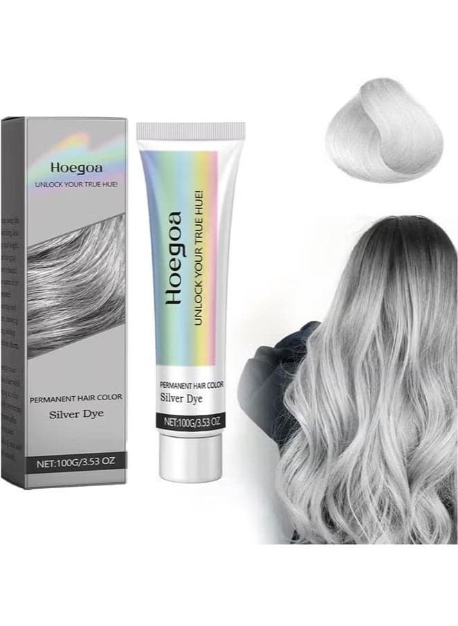 Silver Gray Natural Hair Dye Cream, Unisex Long-Lasting Hair Color, Easy to Apply and Non-Stripping, Suitable for All Hair Types, Fashionable 3.53 OZ (Grey, 1 PC)