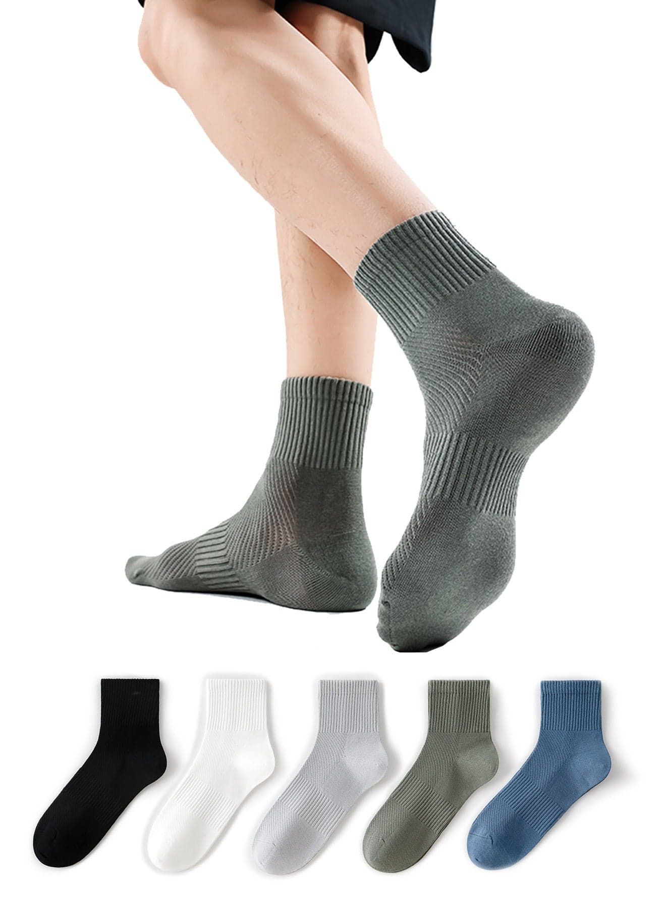 Men's Mid-Crew Cotton Socks Breathable Mesh - 95% Cotton, Seamless Toe Design for All-Day Comfort (5-Pack, Assorted Colors)