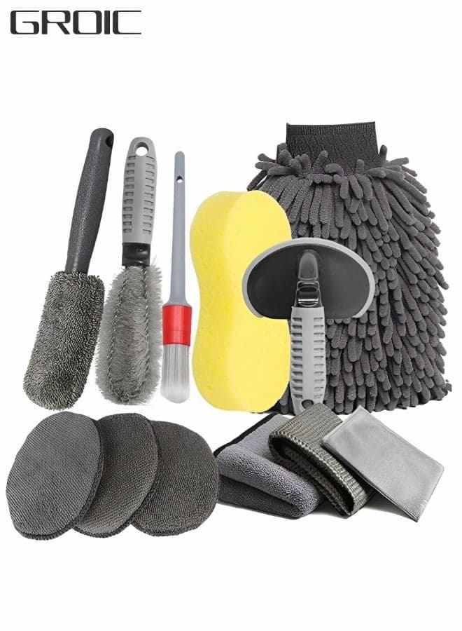12pcs Car Cleaning Tools Kit,Car Wash Kit,Car Wheel Tire Cleaning Brush Set, Car Detailing Kit,Car Drill Detailing Brushes,Car Wash Mitt, Towels
