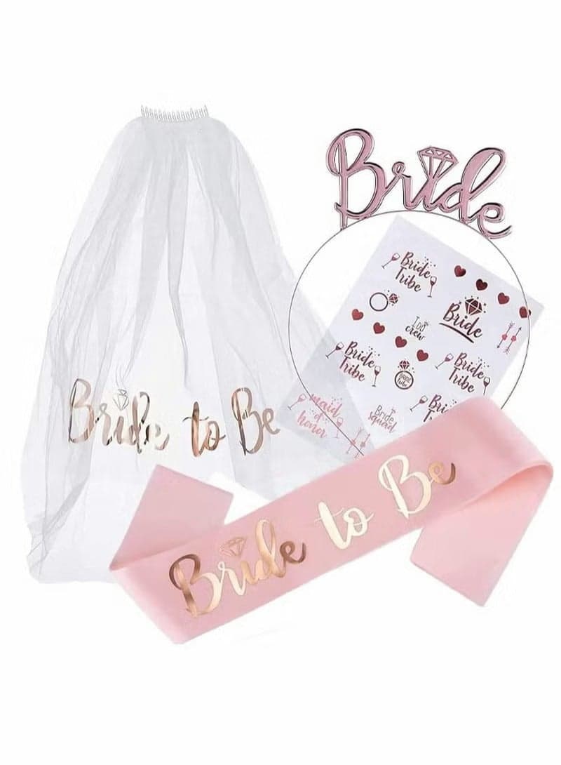 Bride to Be Decoration Set Bride Sash Headband Tiara Bride Veil with Comb Rhinestone Tiara Pre-Strung Banner Bride to Be Gifts Decorations Wedding