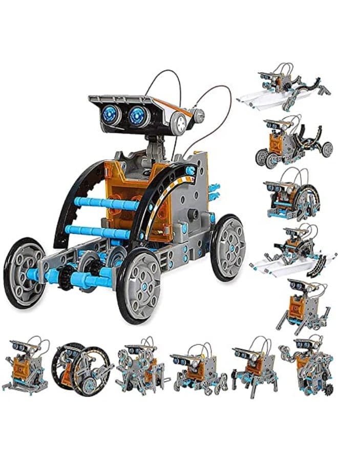 STEM 13 in 1 Solar Powered Robot Building Set, DIY Educational Robot Kit, Solar Powered Building Robot Kit for Ages 8-12, Unisex Kids and Teenagers (Yellow)