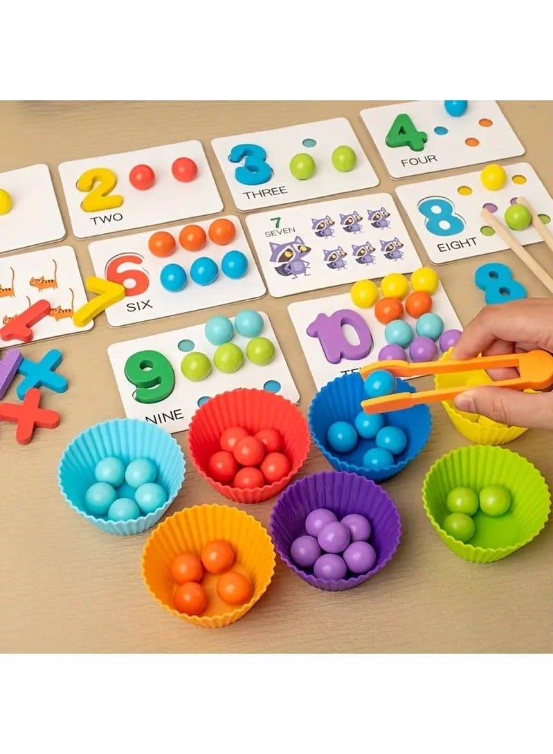 1 Set Montessori Math Teaching Aids Baby Number Cognition Matching Puzzle Intelligence Boosting Clip Beads Fine Motor Skills Development Educational Toy for Children